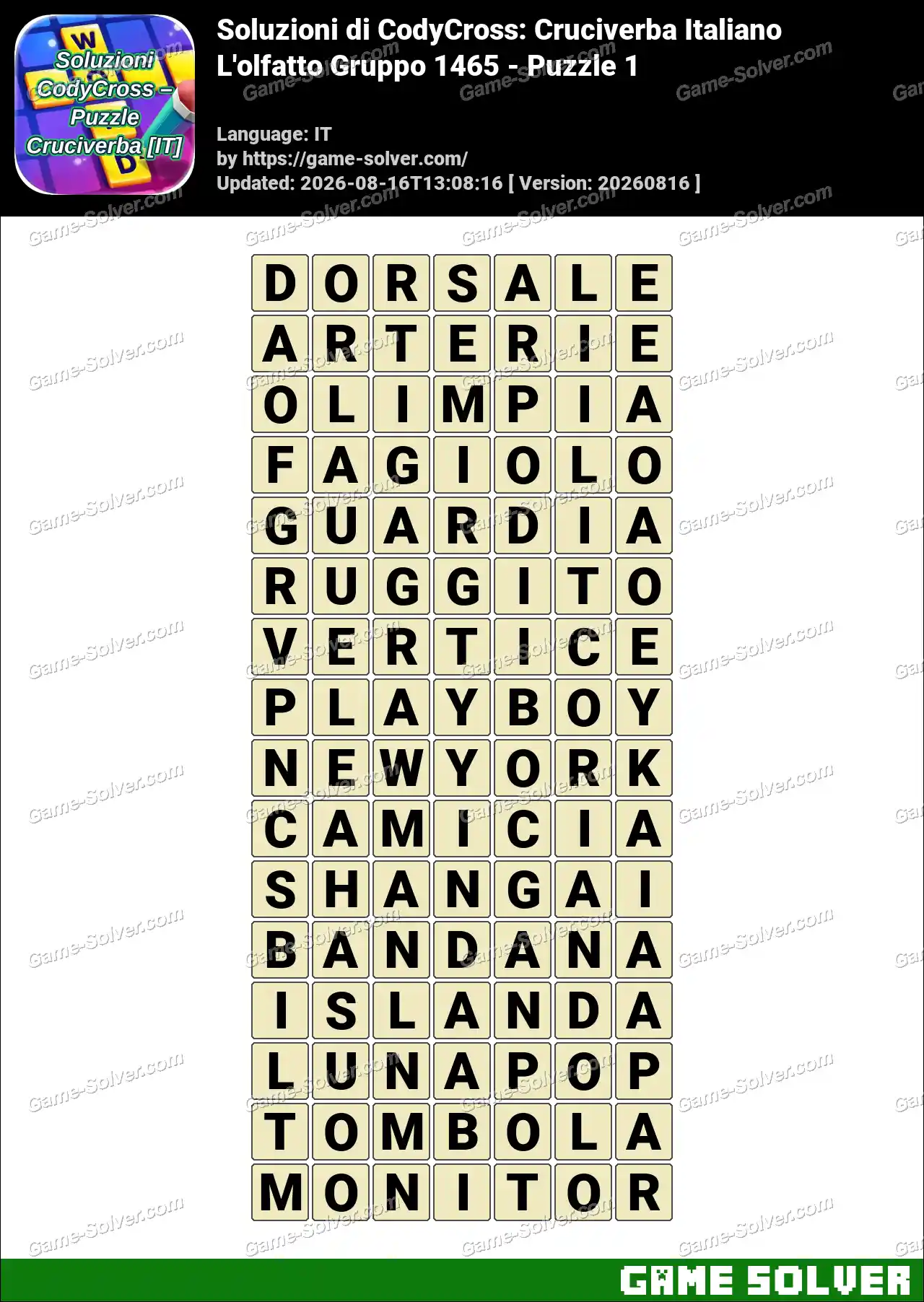 Soluzioni di CodyCross: Cruciverba Italiano L’olfatto Gruppo 1465 – Puzzle 1